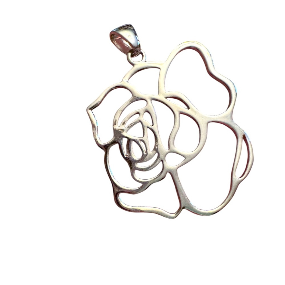925 Sterling Silver Vintage Shiny Open Flower Motif Drop Pendant FAS